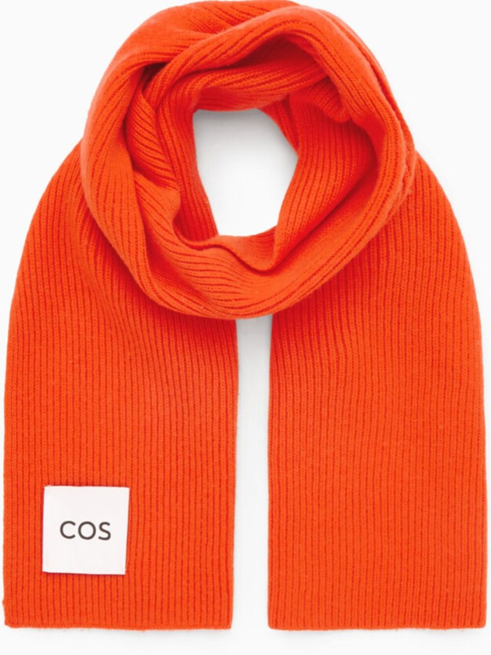 COS Cashmere Wool Orange Rib-Knit Scarf Wool/Cashmere Blend